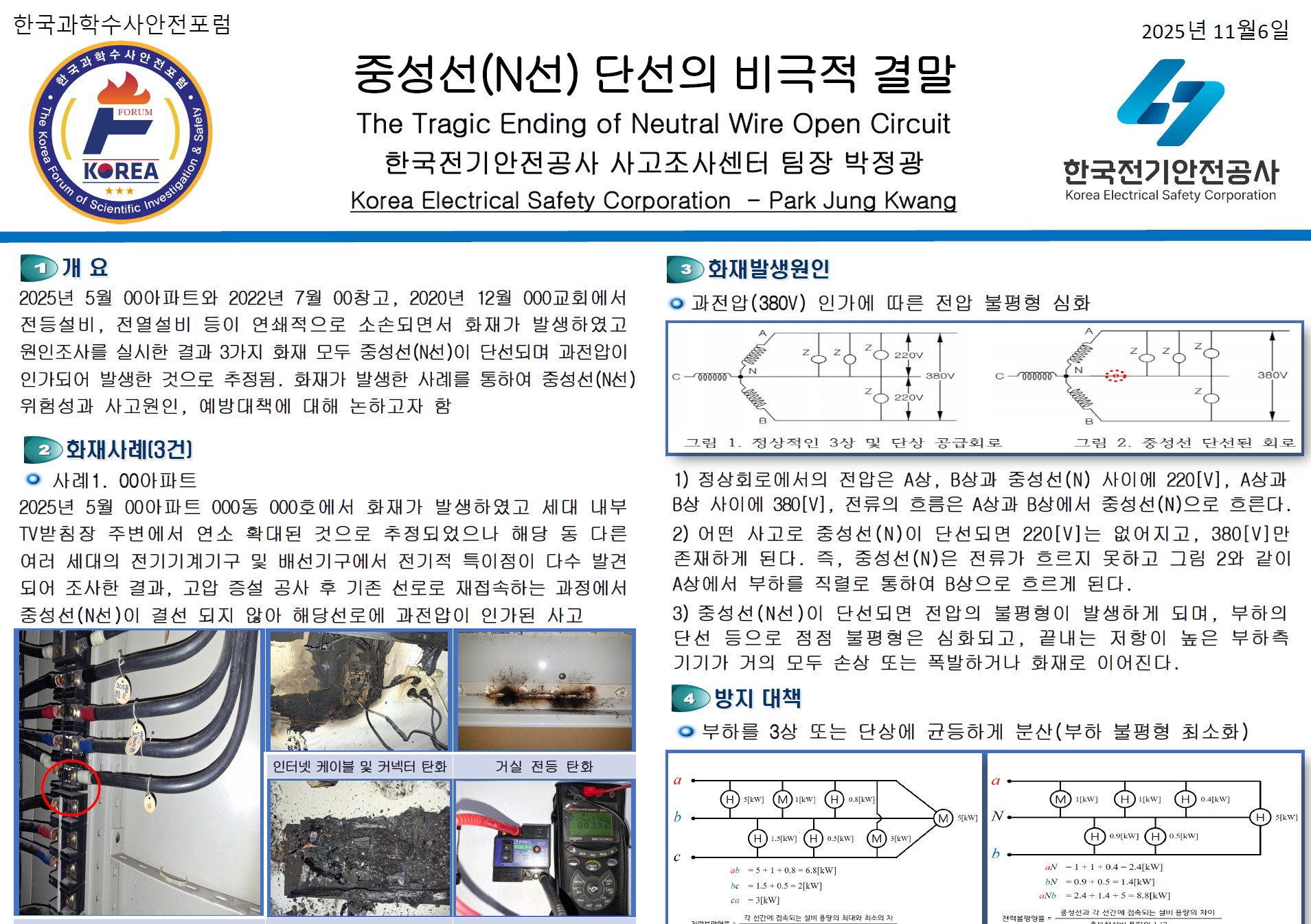 2025년 37회 한국과학수사안전포럼 포스터 발표 (중성선(N선) 단선의비극적결말)