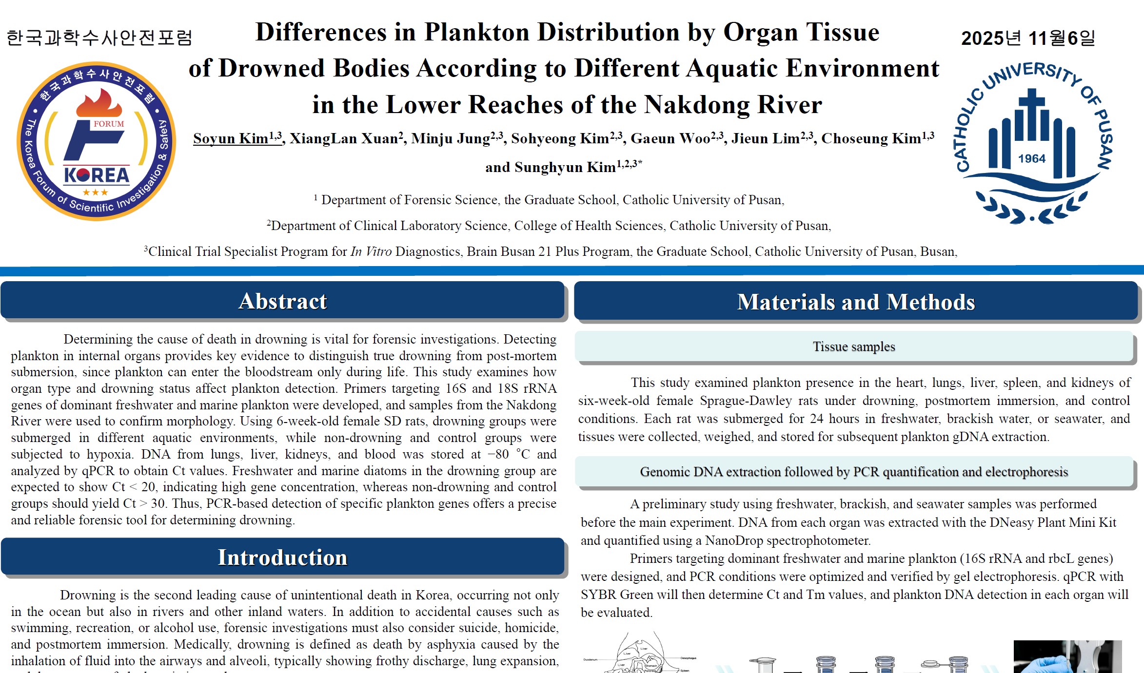 2025년 37회 한국과학수사안전포럼 포스터 발표 (Differences in Plankton Distribution by Organ Tissue of Drowned Bodies According to Different Aquatic Environment in the Lower Reaches of the Nakdong River)